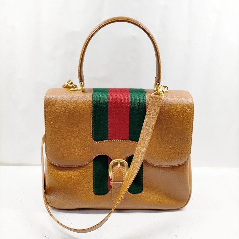 Gucci Hand Bag Sherry Line Brown Leather 778-080525